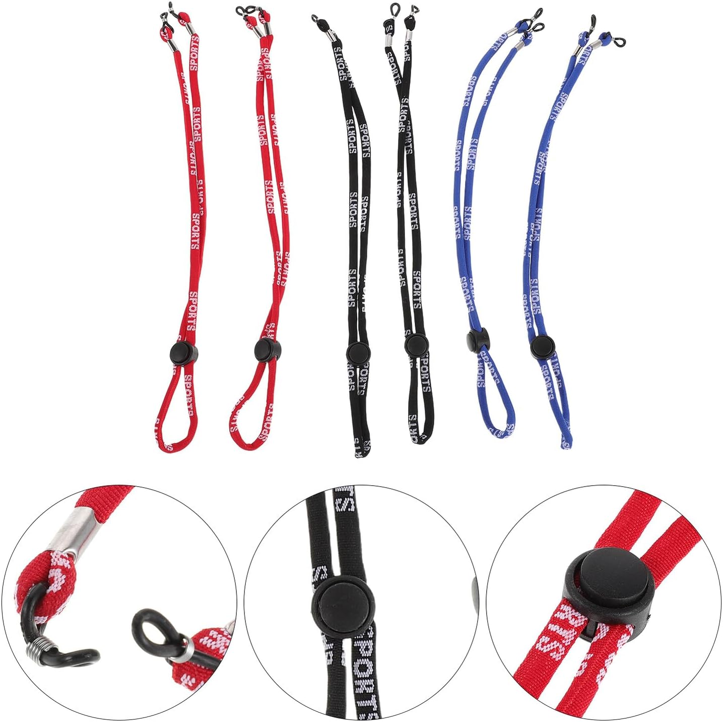 6pcs Sports Adjustable Non-slip Eyeglass Chains Glasses Strap for Men Women with Elastic Cord Neck Holder for Running Daily Use