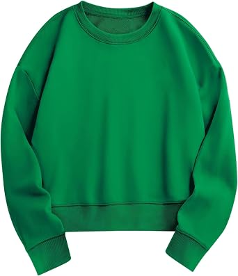 Kumufenc Cropped Sweatshirts for Women Drop Shoulder Crewneck Sweaters Loose Fit Long Sleeve Hoodies