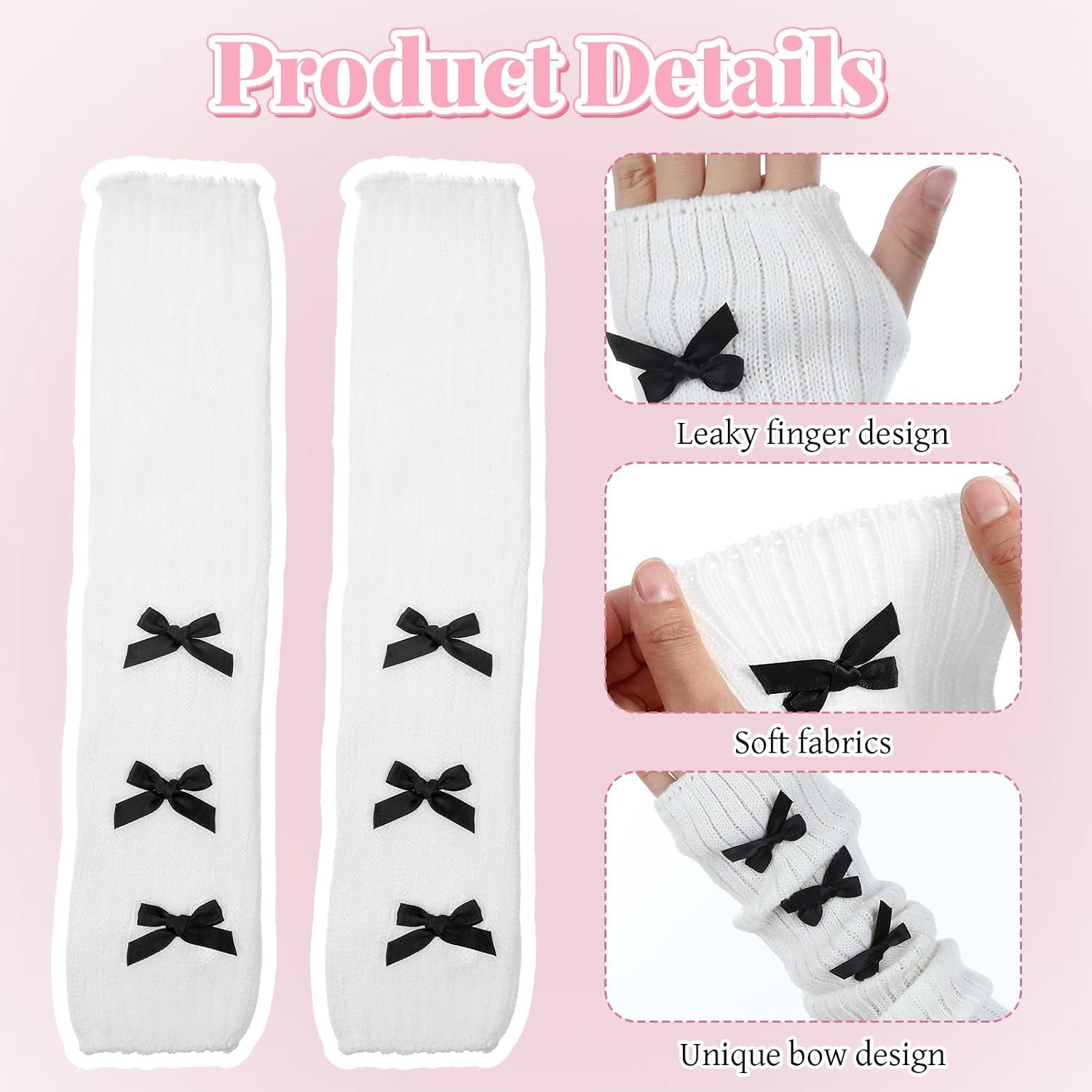Larrel Arm Warmers Y2k, Cute Soft Arms Warmer for Girls Comfortable White Arm Warmers with Black Bow Lightweight Washable Y2k Accessories Lolita Clothes for Teen Girl Women Cosplay