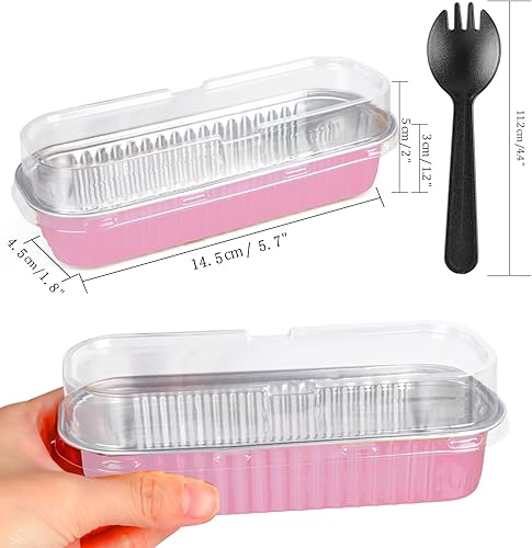 Miniatura 2 de Fodofodo 20 mini moldes rectangulares con tapas, mini moldes para pasteles con tapas, moldes desechables para hornear, moldes para magdalenas, tazas