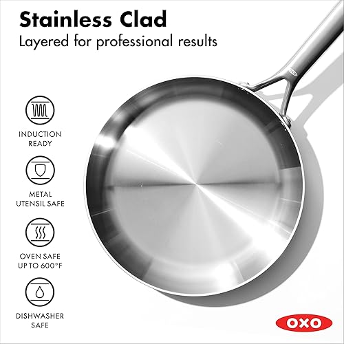 Miniatura 9 de OXO Mira - Sartén de acero inoxidable de tres capas, 8 pulgadas, inducción, multirevestimiento, apto para lavavajillas y utensilios de metal