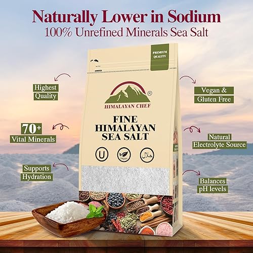 Vista 4 de Himalayan Chef Sal marina, grano fino totalmente natural, bolsa de sal marina de 48 onzas, no yodada, sin aditivos, sal mineral sin refinar