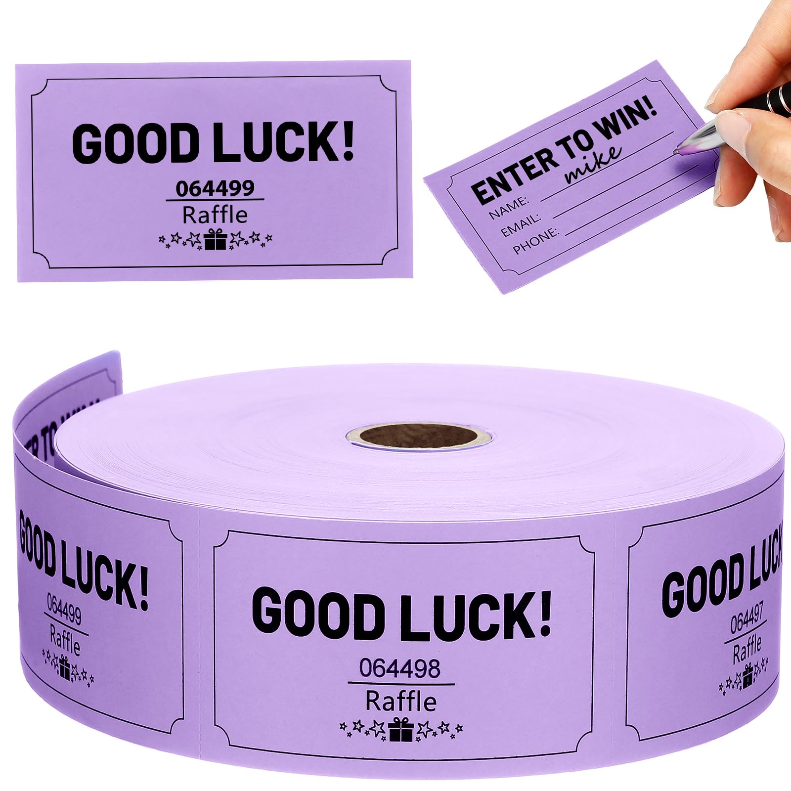 Clabby 1000 Pcs Large Raffle Tickets Rolls Purple Raffle Cards Blank Entry Form with Name Phone Email for Events Fundraiser Prizes Printable for