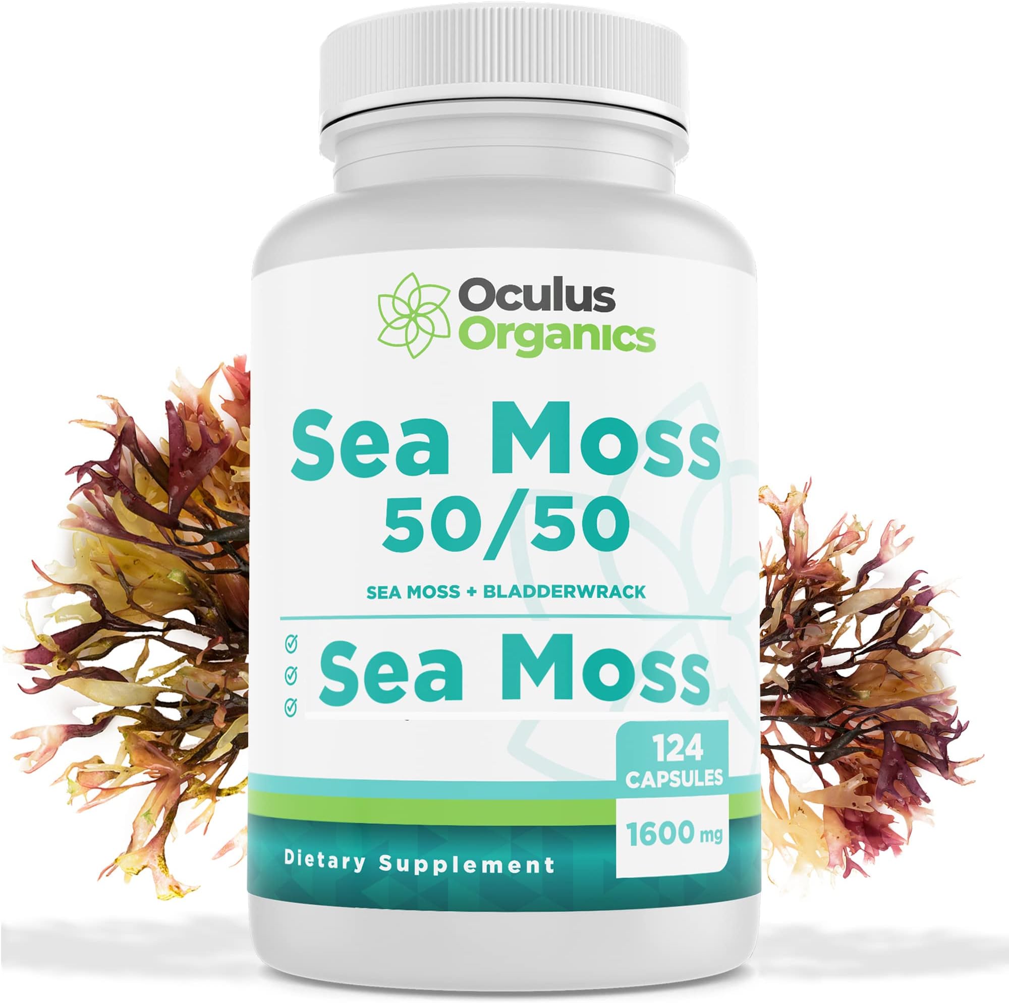 Oculus Organics 50/50 Sea Moss + Bladderwrack (124 Capsules/1600mg Serving) | Sea Moss Organic | Irish Sea Moss Organic Raw | Seamoss Raw Organic Sea Moss Capsules | Sea Moss and Bladderwrack Capsules