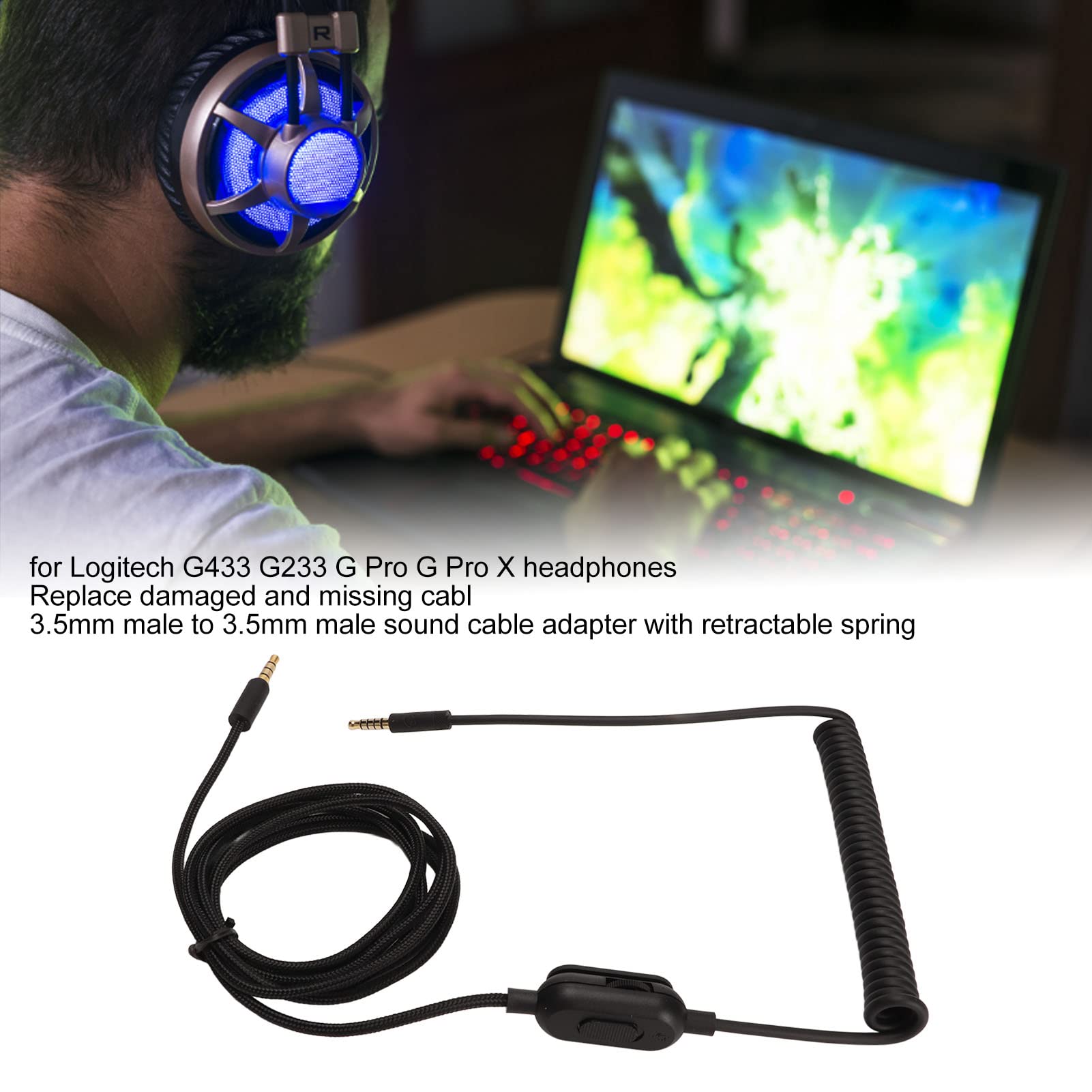 Zapasowy Kabel do Słuchawek G433 G233 G Pro G Pro X, 3,5 Mm Męski na 3,5 Mm Męski Spiralny Kabel Dźwiękowy, na , na One, PC, Laptop, na Androida