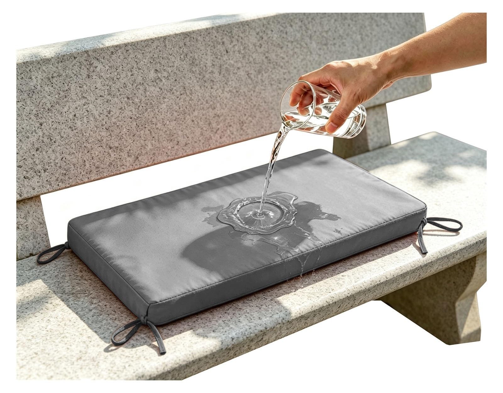 YNJJKA 80% Waterproof Chair Cushions Outdoor Tie On Garden Patio Grey, Bench Seat Cushion Outdoor Replacement Patio Furniture Long Cushion with Ties, Seat Pad for Porch Swing(Grey,65x55 cm 26x22 in)