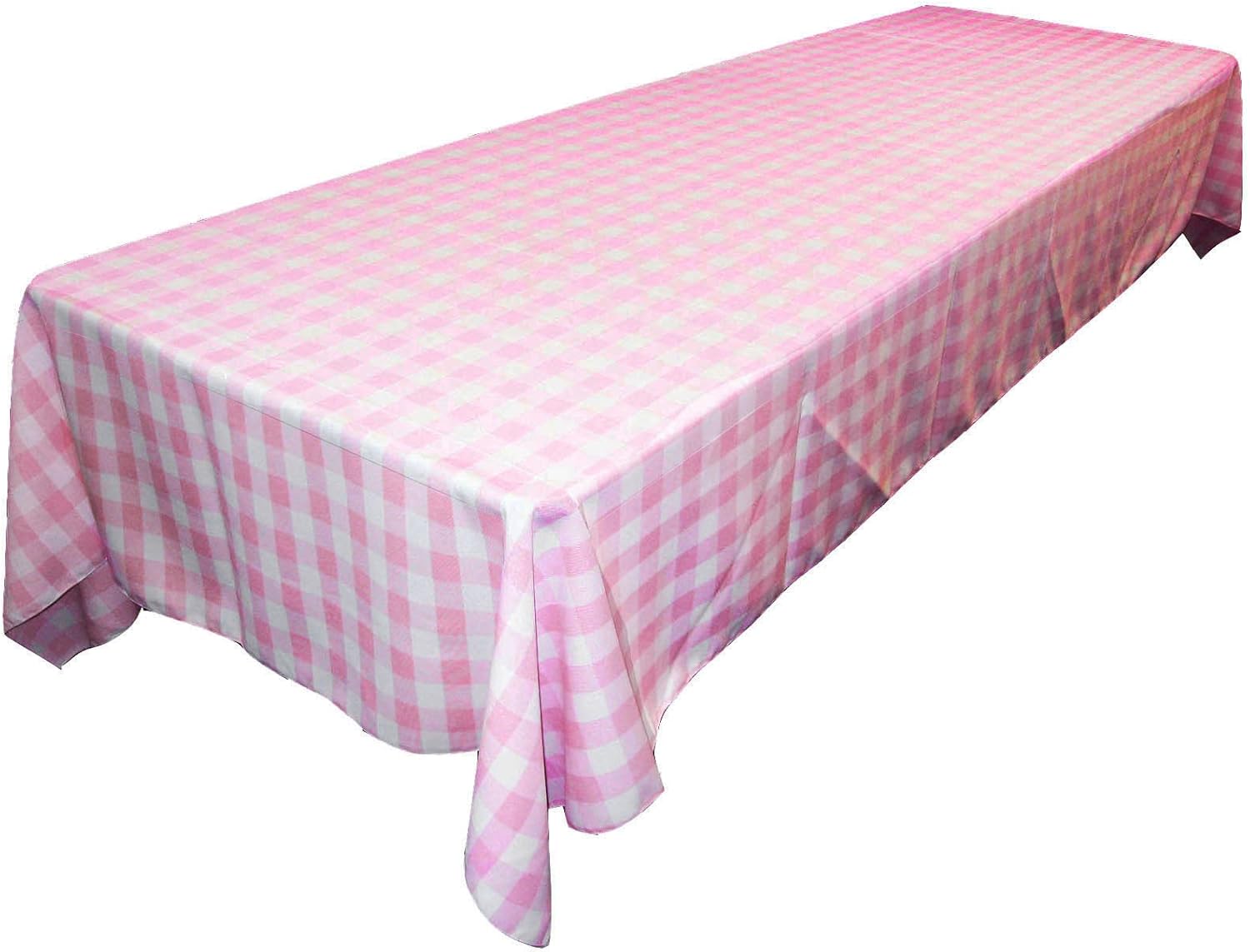 LA Linen TCcheck60x144-PinkK37 Polyester Gingham Checkered Rectangular Tablecloth, White & Pink - 60 x 144 in.