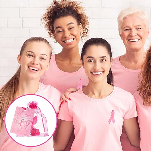 Miniatura 7 de Kigeli 200 piezas de accesorios de concientización sobre el cáncer de mama, llavero de concienciación sobre el cáncer de mama, broches de cinta