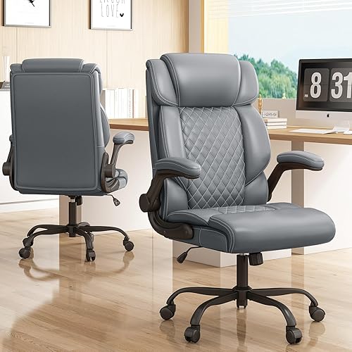 Miniatura 7 de Silla de oficina, ergonómica grande y alta, silla de escritorio ejecutiva, silla de cuero transpirable con reposabrazos abatibles ajustables, silla