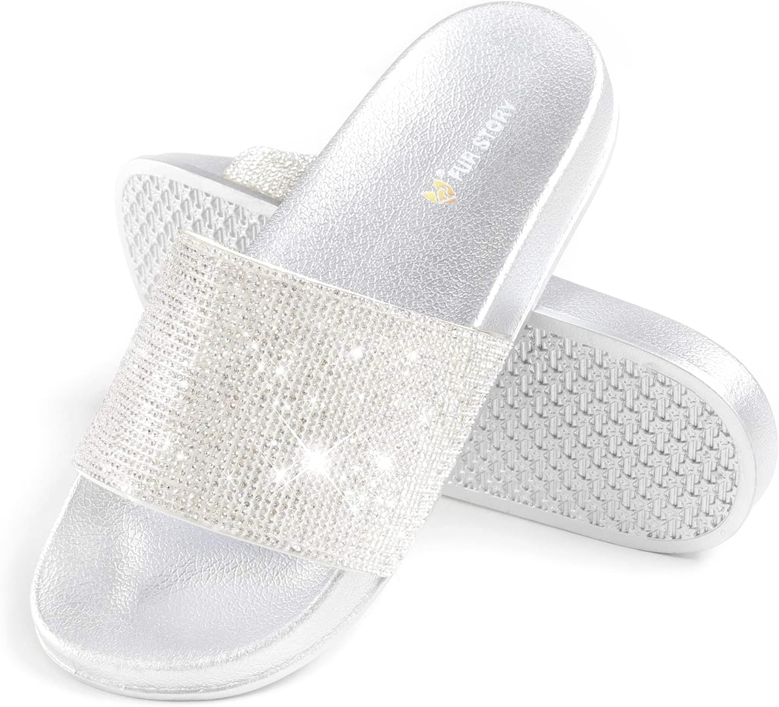 Womens Slides House Slippers Rhinestone Glitter Slides Cute bling Flat for Women Platform Sandals Cozy Bedroom Slippers Shower Shoes