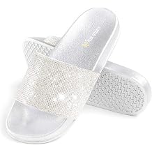 Fur Story Womens Slides House Slippers Rhinestone Glitter Slides Cute bling Flat for Women Platform Sandals Cozy Bedroom Slippers Shower Shoes