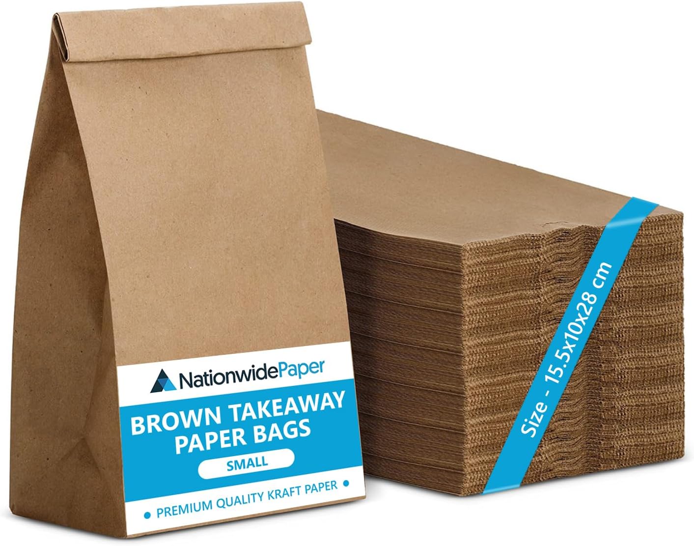 NationwidePaper 10pcs Small Brown Paper Bags, Strong Kraft Paper Bags for Takeaway Fruits, Food, Lunch, Sweets and Sandwiches (15.5x10x28cm)
