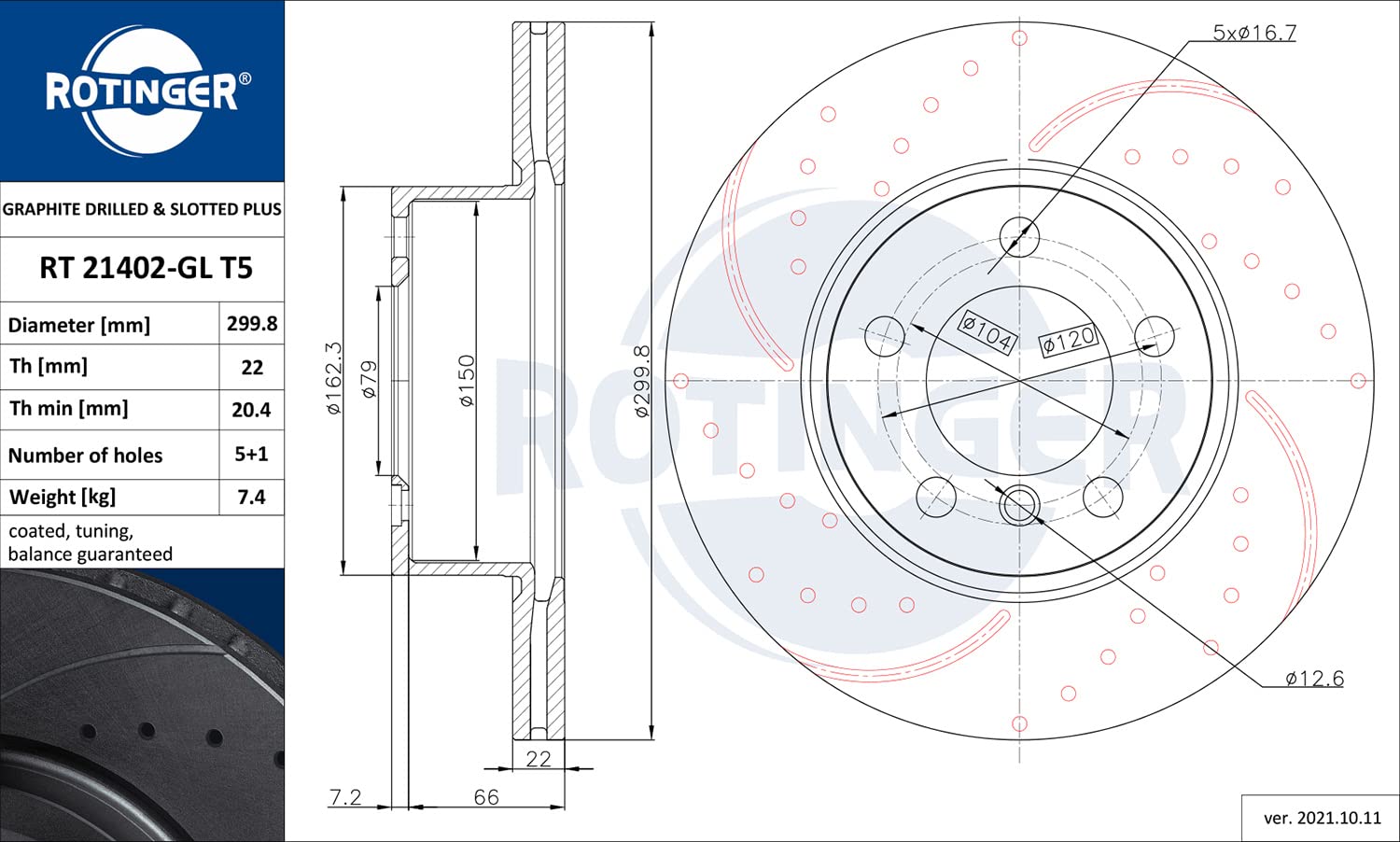 ROTINGER Rotori disco freno (asse anteriore, Set di 2 pezzi) Con rivestimento anticorrosione, RT 21402-GL T5