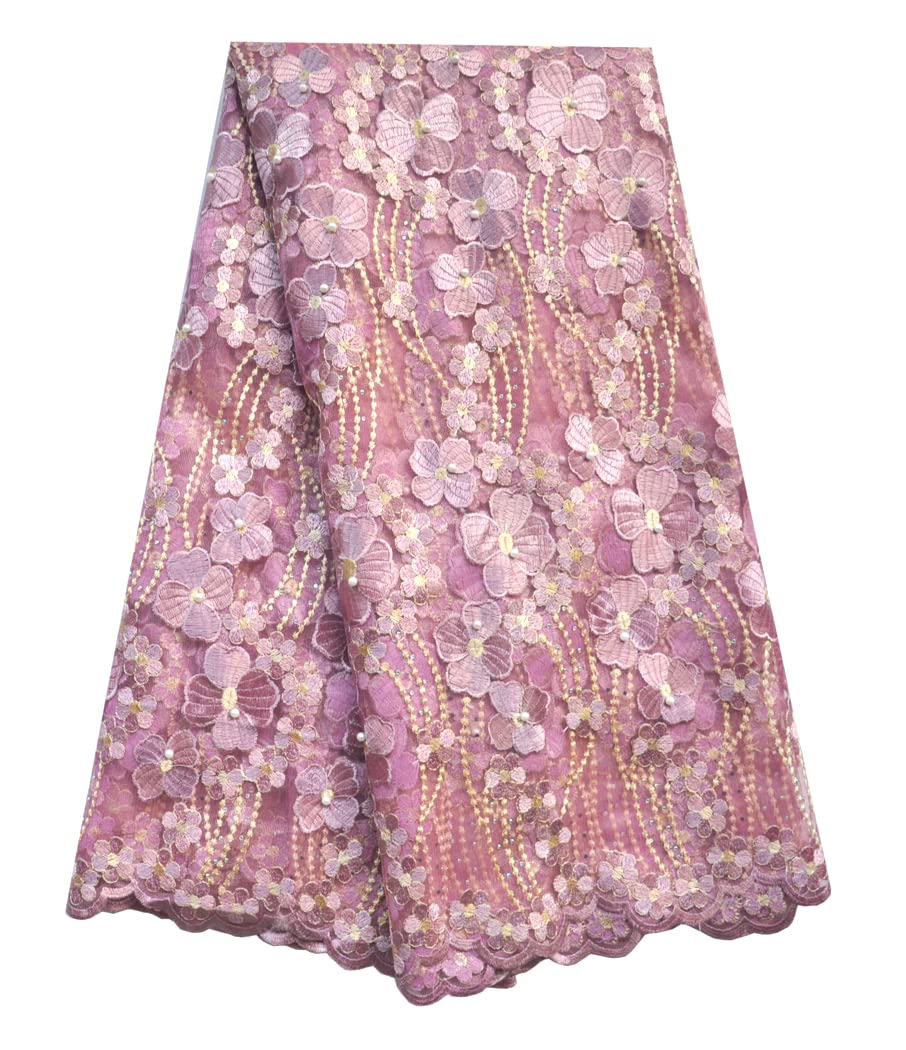 Sponsored Ad - SanVera17 Manual Beading Glitter Stone African Lace Net Fabrics Nigerian Fabric Embroidered for Party Wedding 5 Yards