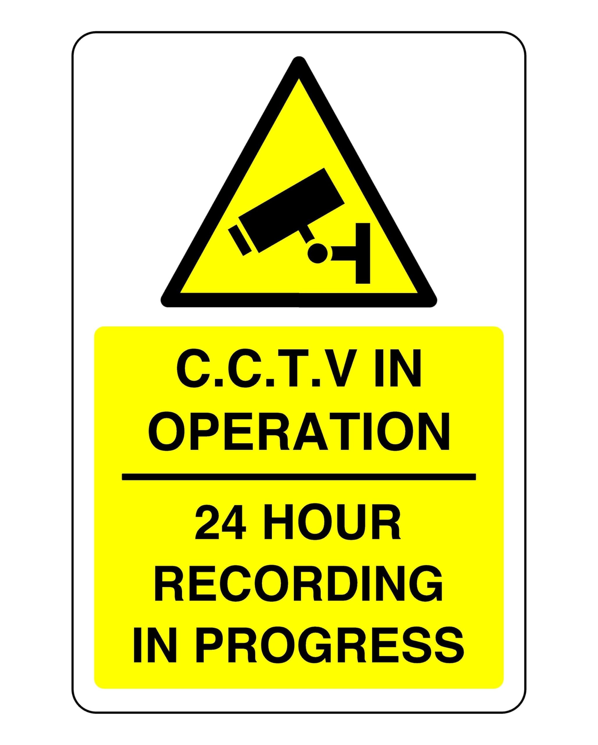 Safety First Display Ltd Yellow/Black Cctv In Operation 24 Hour Recording In Progress Sign - High Tack Self-Adhesive Sticker (300Mm X 200Mm) Viewing Distance Within 7M.