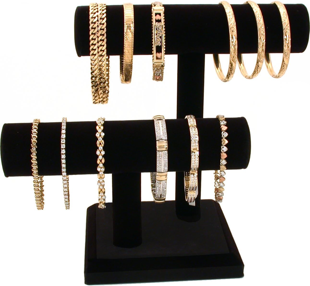 FindingKing 2 Tier Black Velvet T-Bar Bracelet Watch Jewelry Stand Display