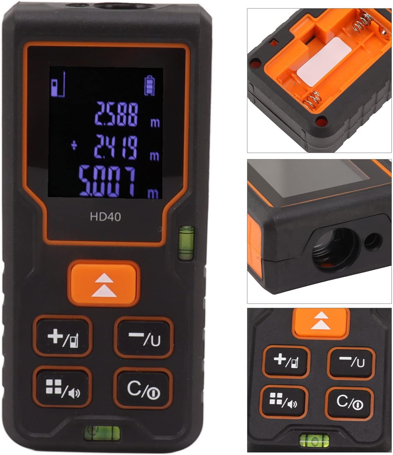 Close-up of YOUTHINK distance meter display and buttons