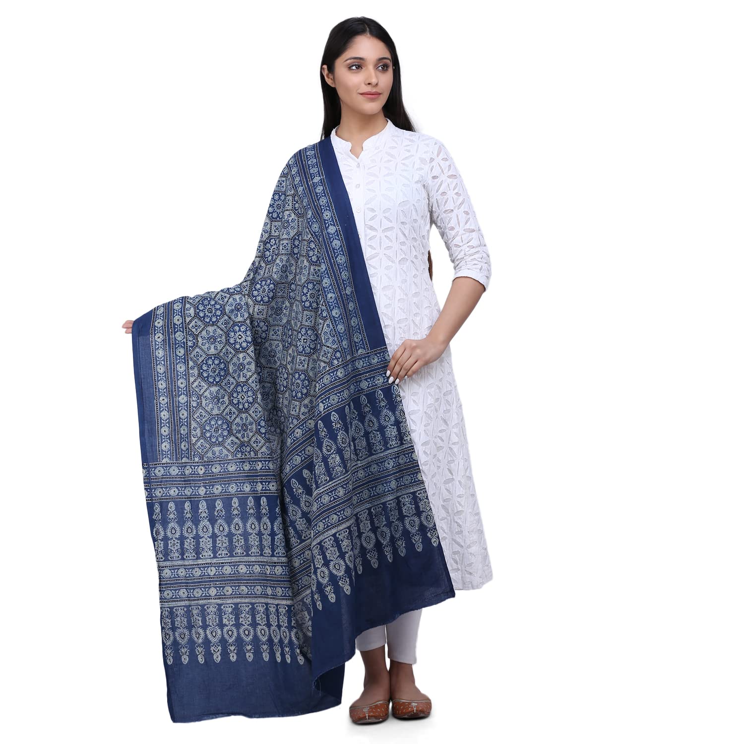 amazon brand - anarva Women Cotton Ajrakh Dupatta (Blue 2.5 Meters)-picture-41