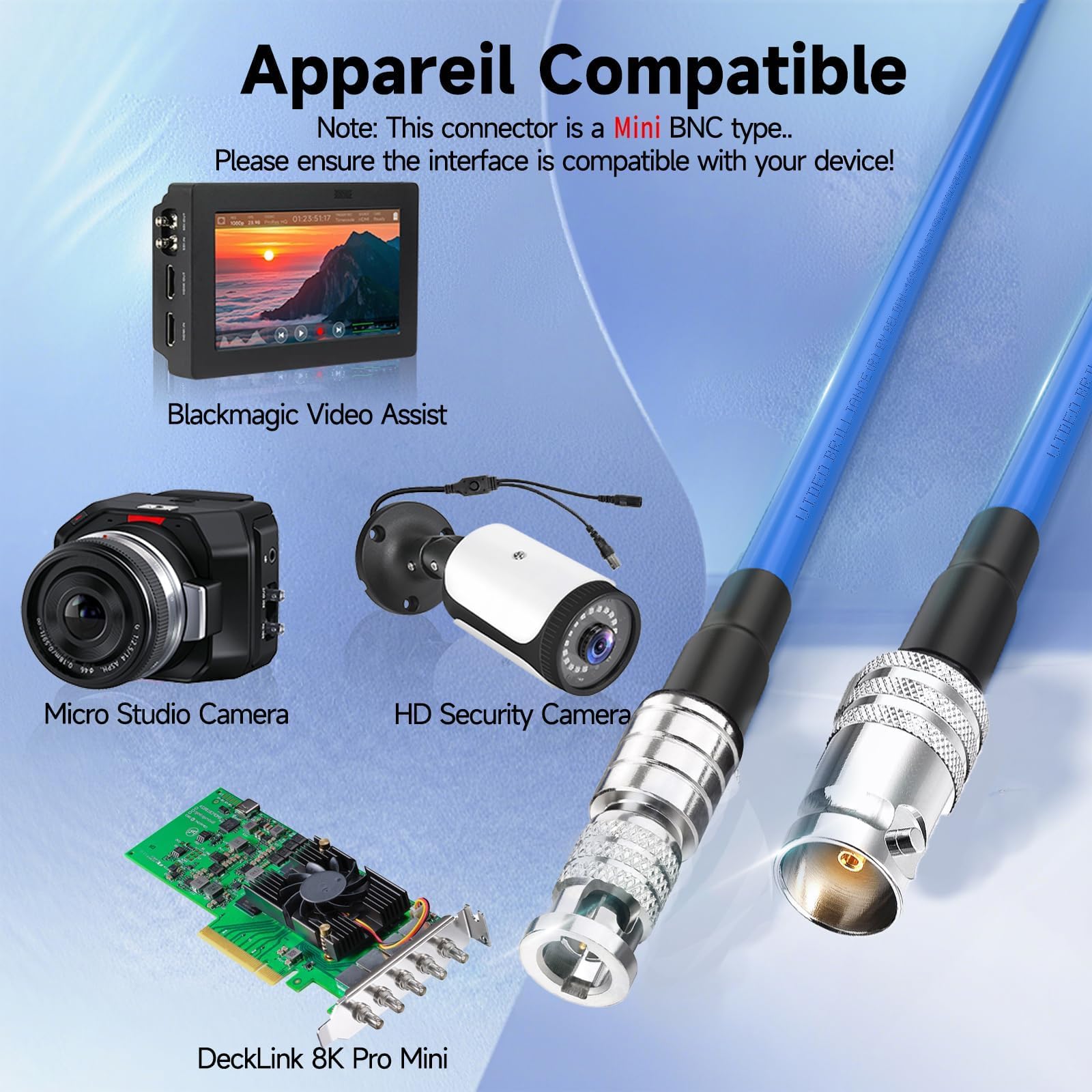Superbat Cable Micro SDI 3G/6G/12G 1m Mini BNC a BNC Hembra Belden 1694A 75 Ohm para Blackmagic Video Assist, Cámara Micro de Estudio, Tarjeta de Captura DeckLink Quad, Cámara Mini Pro
