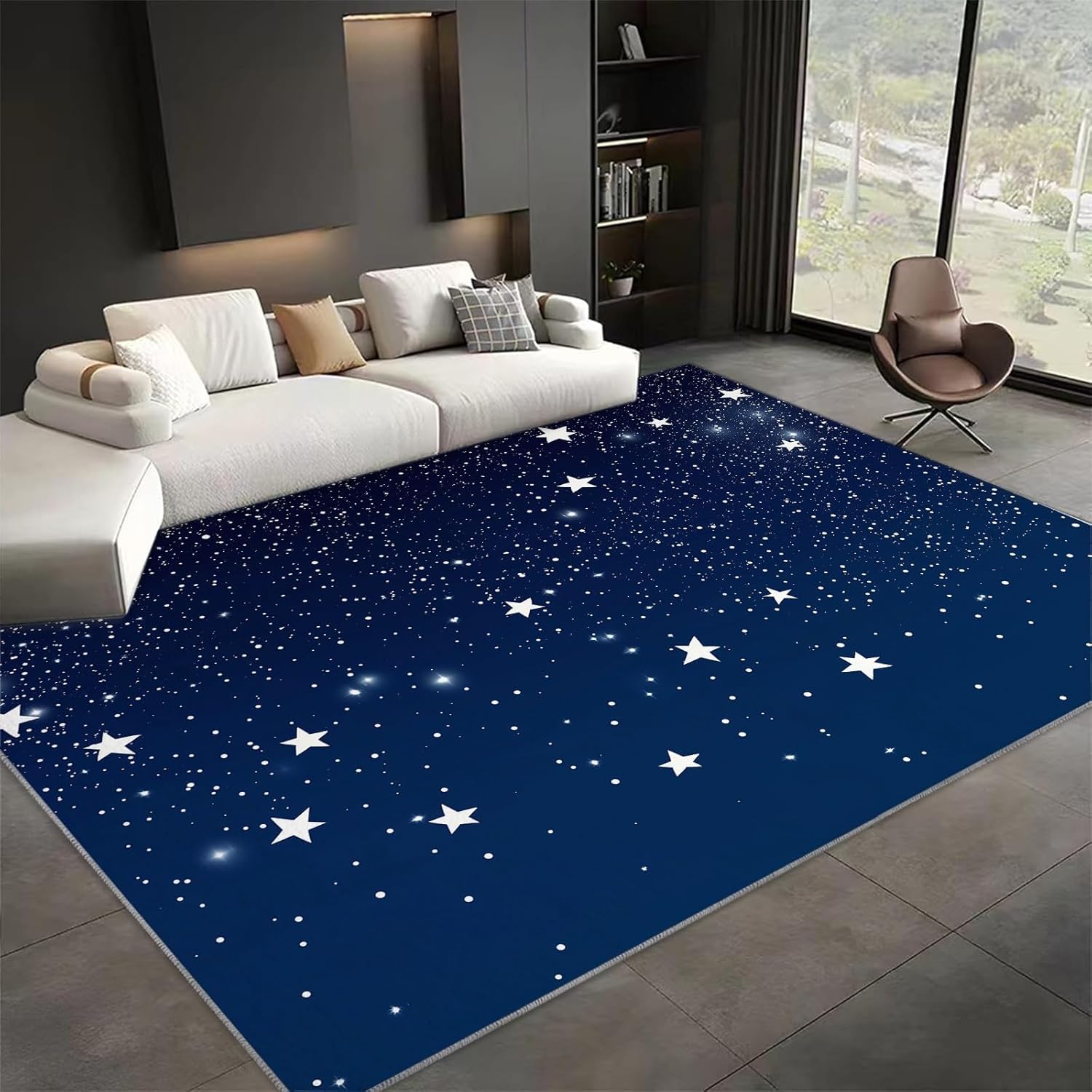 éToiles Tapis 90x150 cm ScèNe Nocturne Moquette Antiderapant à Poils Courts Tapis 3D Lavable en Machine Convient aux Petits Salons Chambres Couloirs et Salles à Manger b-2543