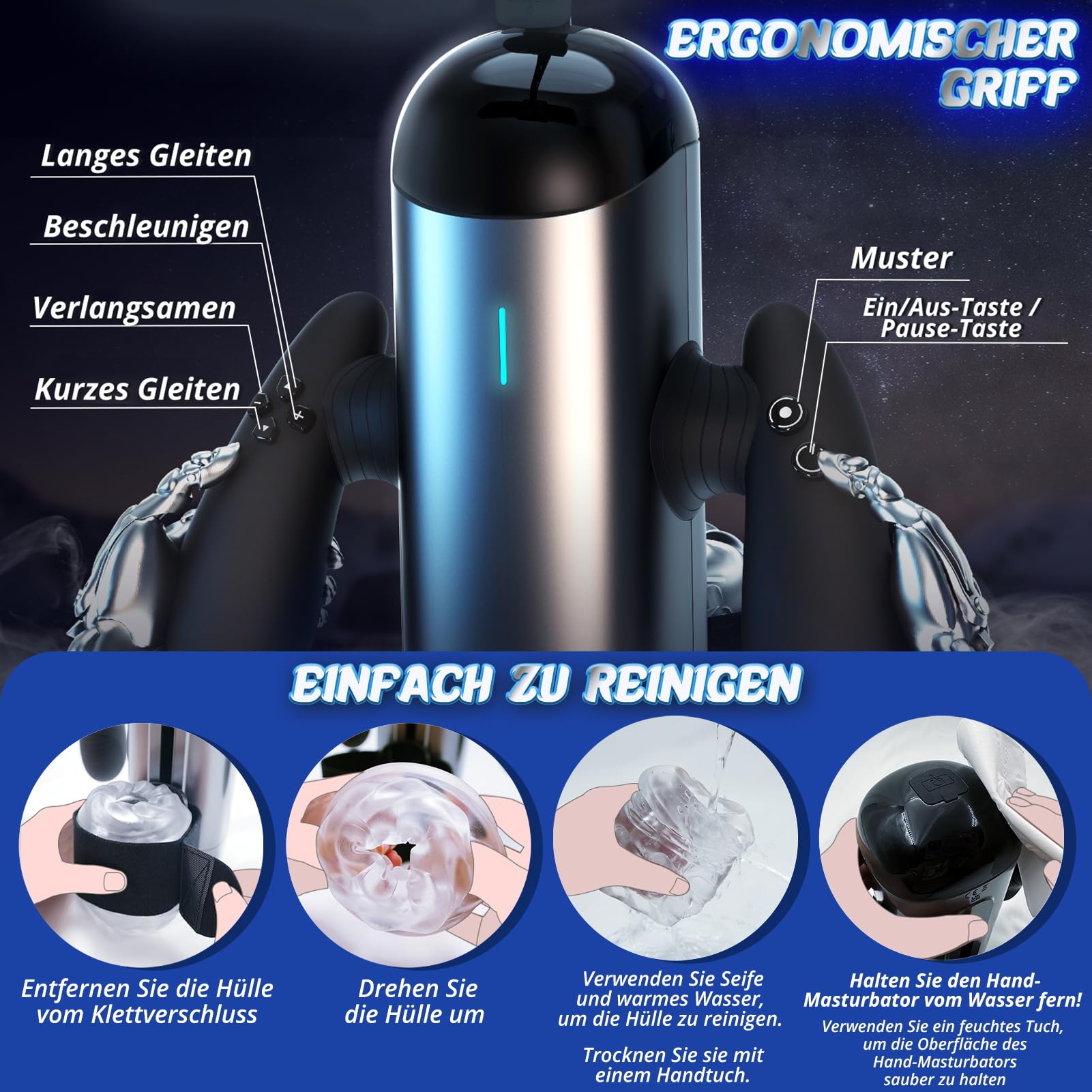 Roluck Masturbatore Elettrico a Coppa per Uomo, Vagina Tascabile con 10 Frequenze di Spinta, 10 Velocità e 10 Modalità di Retrazione, Sex toy con Supporto per Telefono Rimovibile