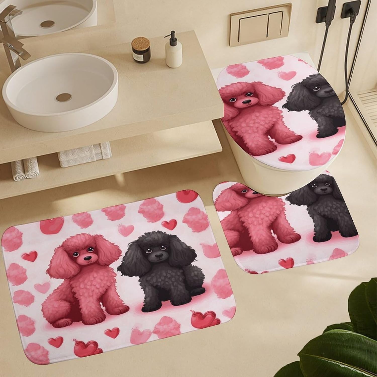 Four Piece Bathroom Set with Toilet Lid Cover and Non-Slip Rugs Minimalist Shower Curtain for Bathroom Set
