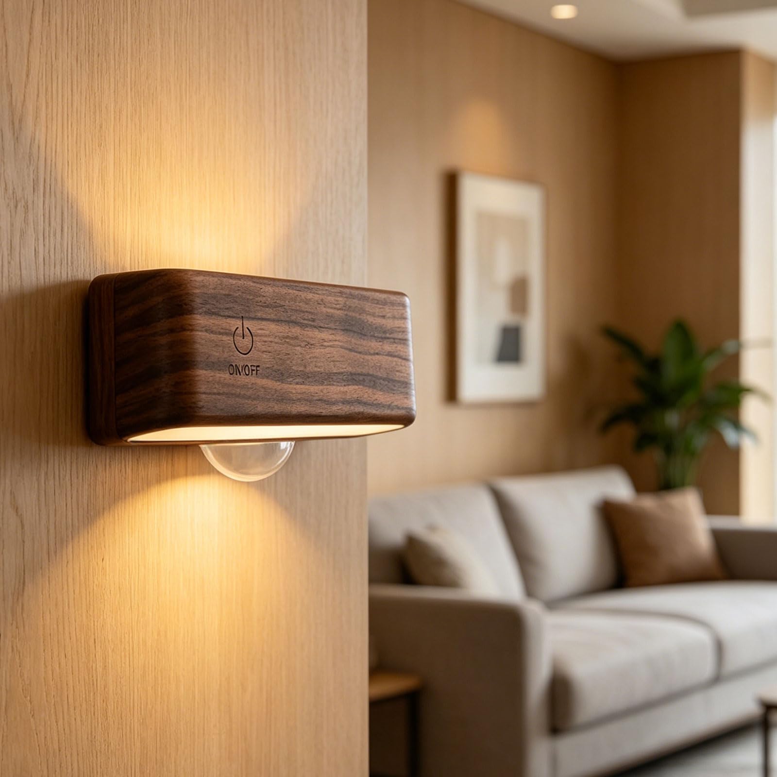 Luce notturna in legno con luce delicata, perfetta per la lettura sul comodino e una comoda luce notturna