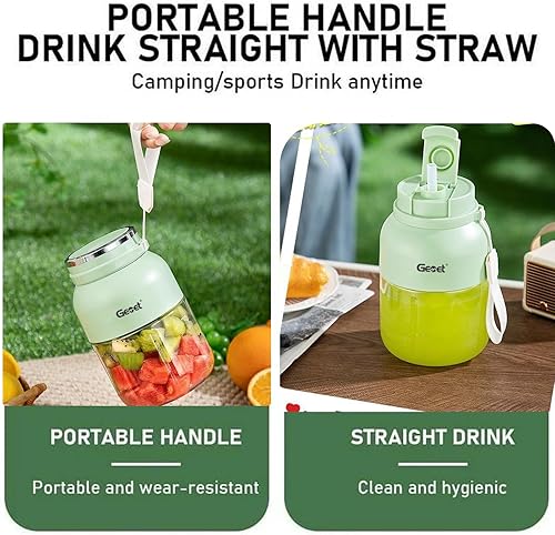 Miniatura 7 de Exprimidor eléctrico portátil de cítricos y licuadora de batidos, máquina de jugo fresco de 28 onzas, con popote y 2 tapas, mini licuadora para