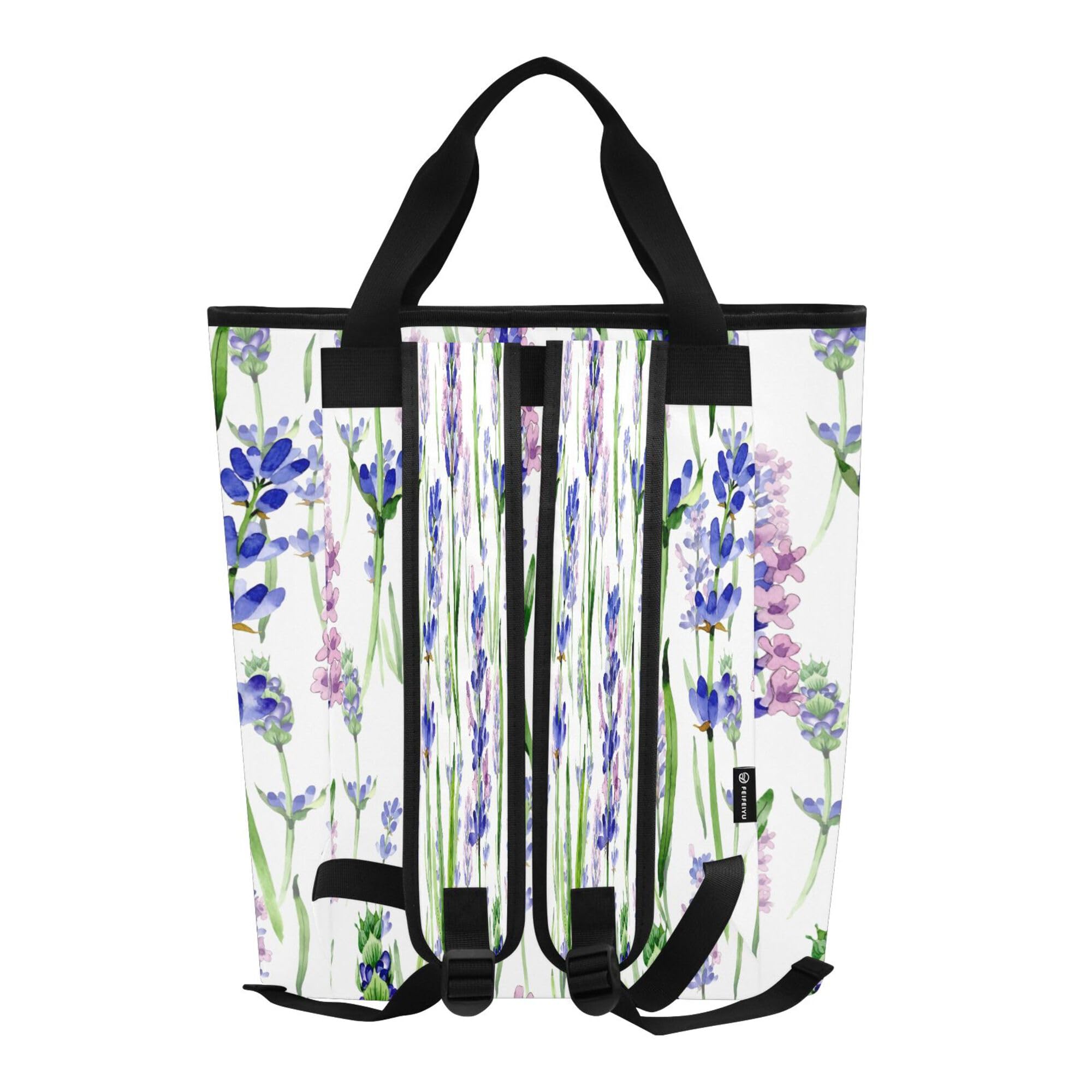 PYBUG Watercolor Lavender Flowers Reusable Insulated Backpack 36 Cans,Large Leakproof Portable Cooler Tote Organizer for Office Picnic Hiking Beach BBQ