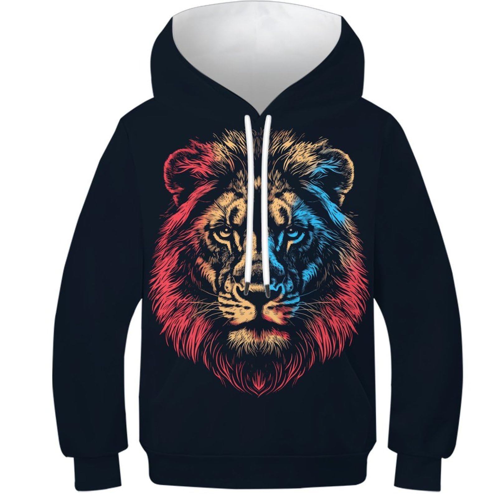 Hoodie lion éblouissant imprimé 3D multicolore et structure légère - 8