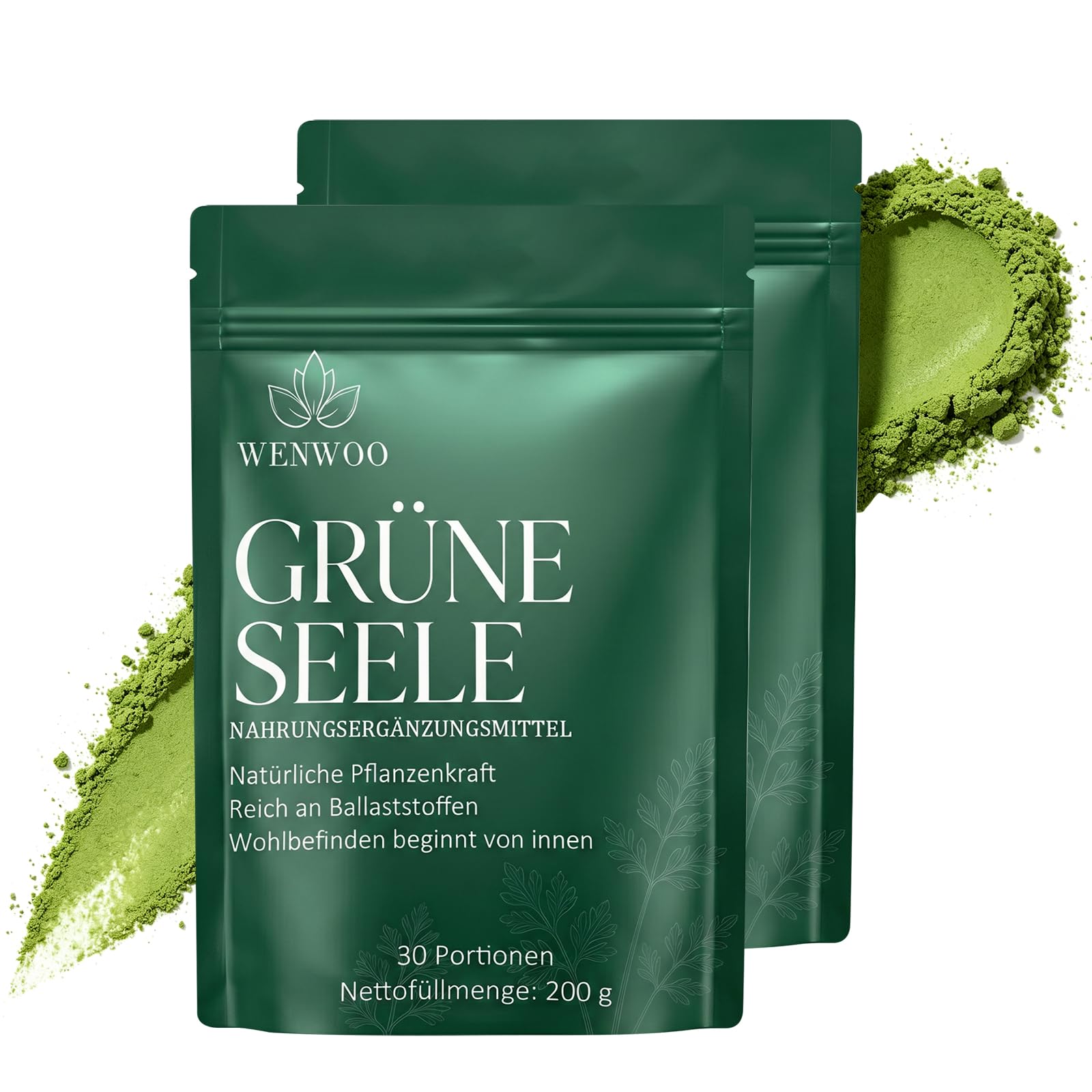 2 Pack Grüne Entgiftungspulver 400g Superfood Pulver,Greens Pflanzenpulver mit Matcha, Laborgeprüft (mit COA) – Täglicher Energie Booster, Versand aus Deutschland