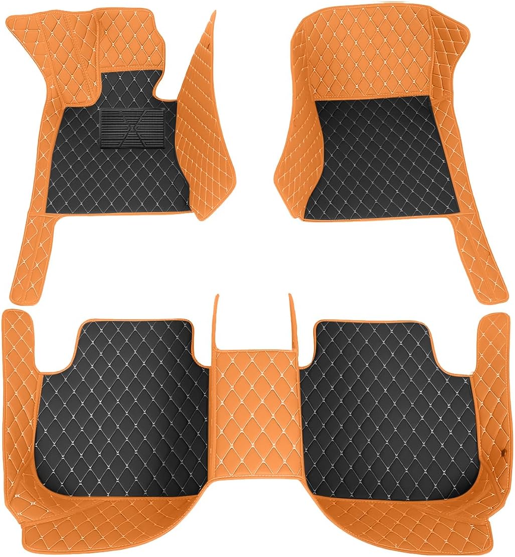 8X-Speed Car Floor Mats for Jeep Wrangler JL 2017-Present 4door Car Carpets Rug Lines PU Leather Floor Liner Black Orange