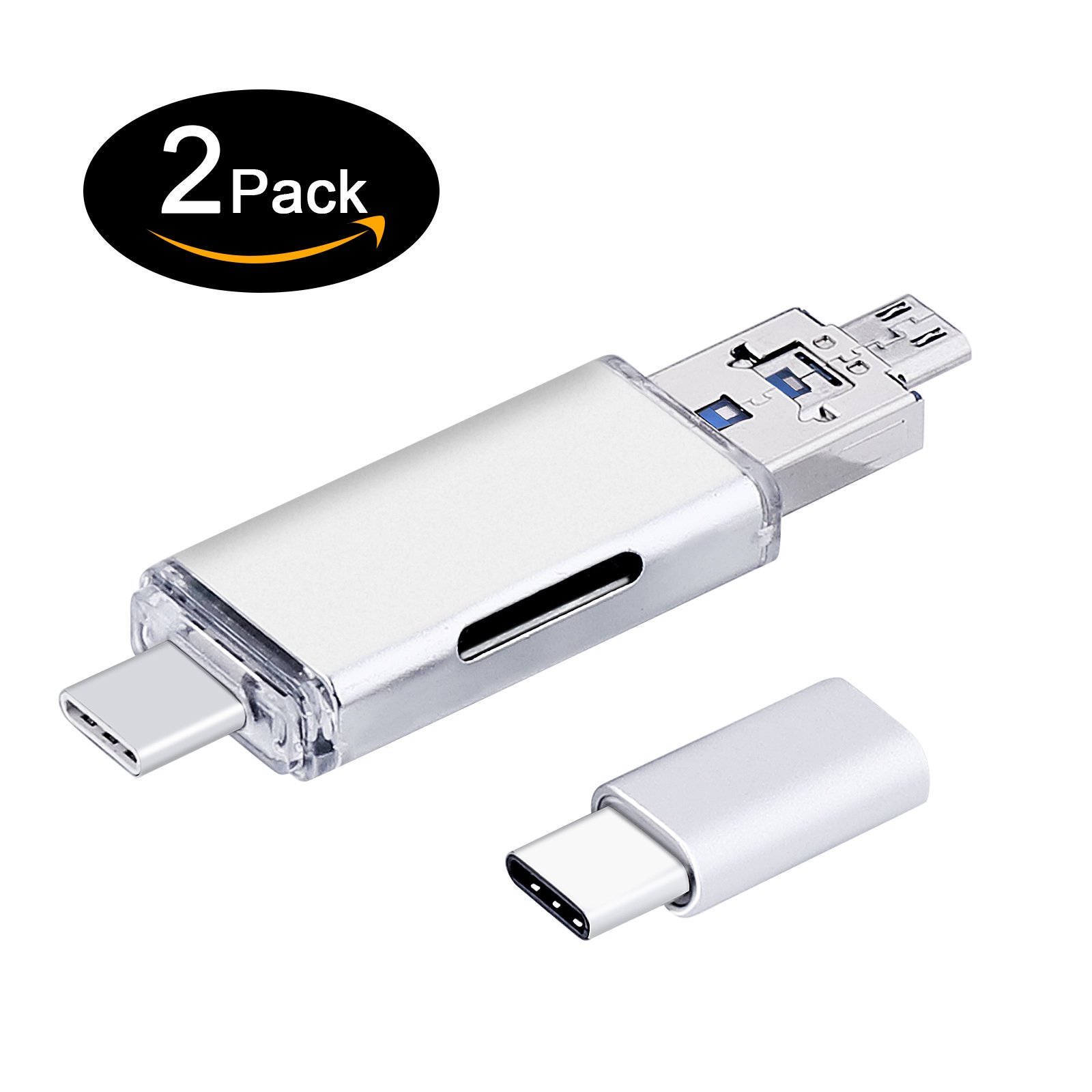 SD/Micro SD Card Reader, USB Type C Micro USB OTG Adapter and USB 2.0 Portable Memory Card Reader for SDXC, SDHC, SD, MMC, RS-MMC, Micro SDXC, Micro SD, Micro SDHC Card (Type C Card Reader - B)