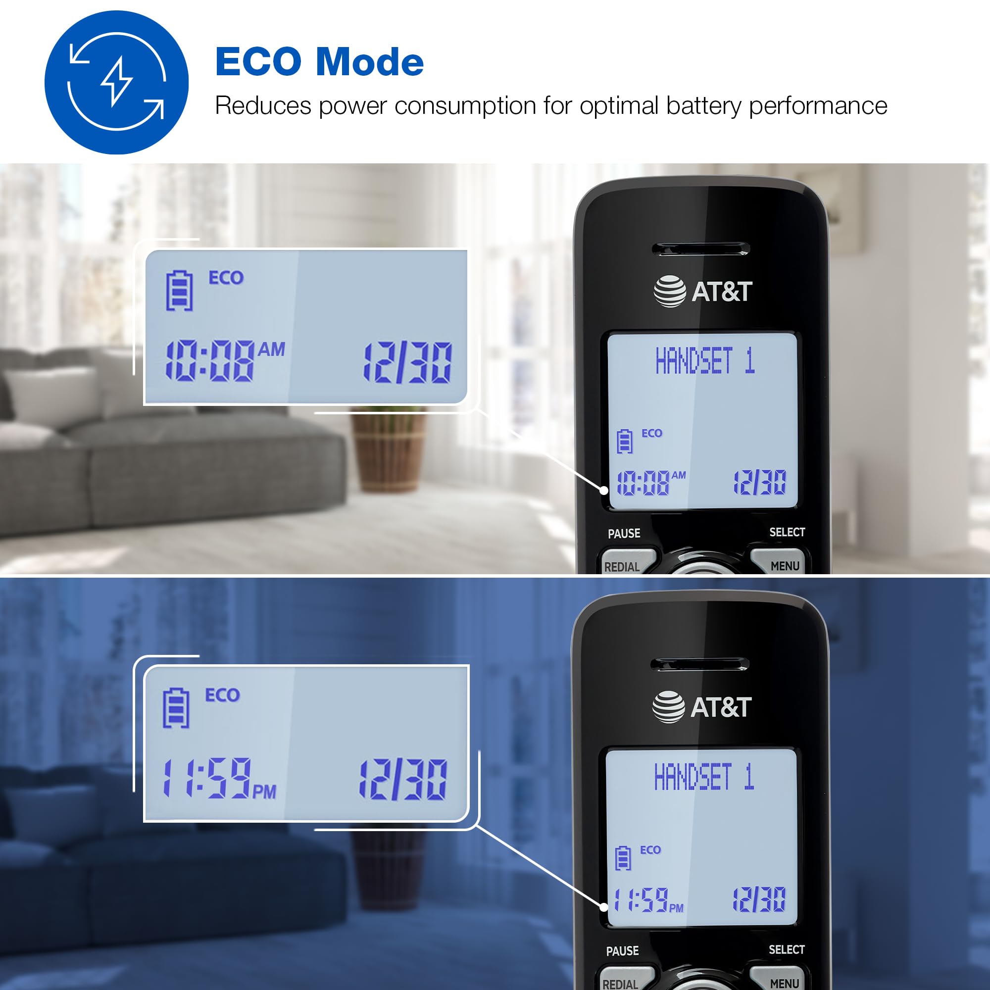 AT&T - Teléfono Fijo de 1 Auricular con identificador de Llamadas/Llamada en Espera, teléfono inalámbrico DECT 6.0 Full-Duplex Handset Altavoz, Teclado retroiluminado y visualización, Modo silencioso