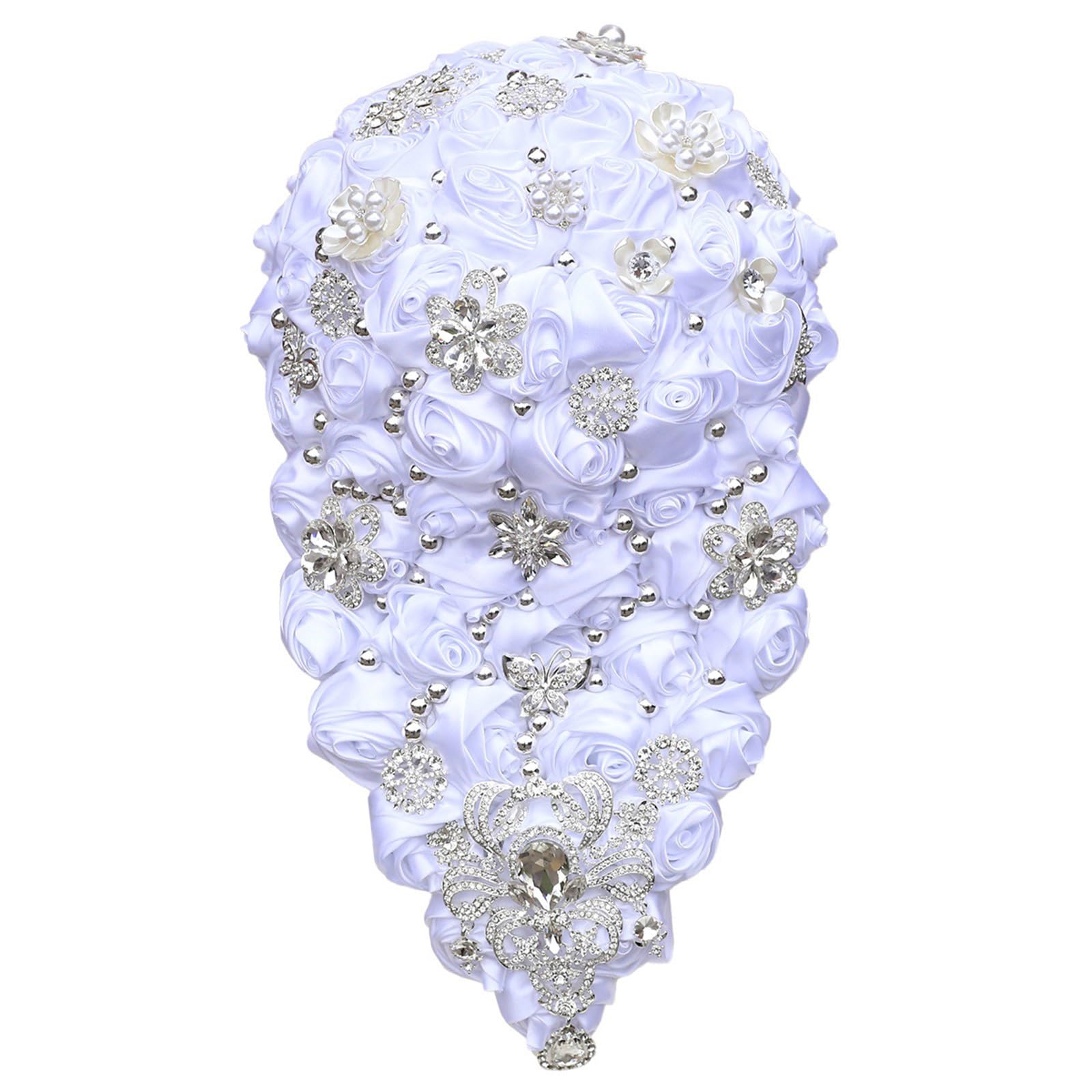 Geavonyg Lightweight Golden Rhinestones Cascading Bride Bouquet Photo Props Wedding Decoration Waterfall Bouquet