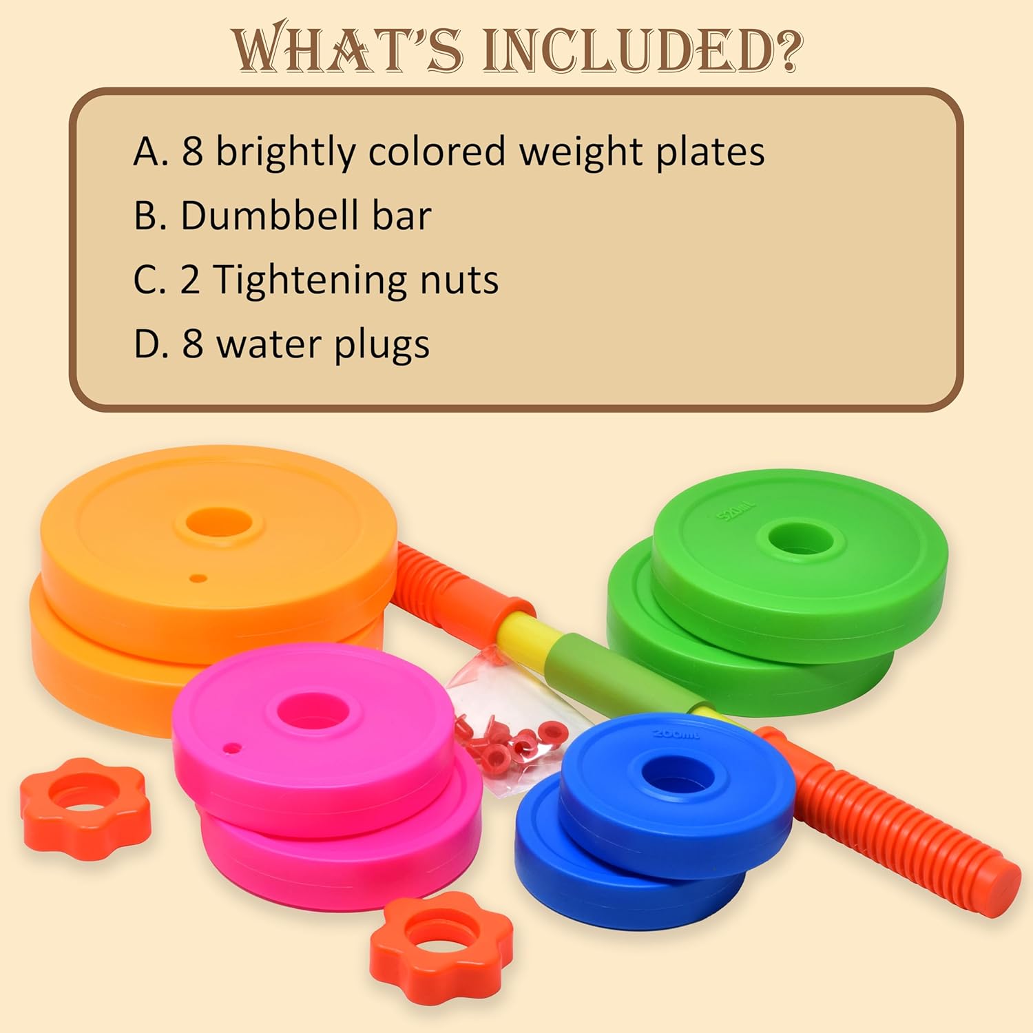 Kiddie Play Kids Weight Set Barbell Dumbbells kids Exercise Equipment for Toddler Gym Water Adjustable Workout Toy