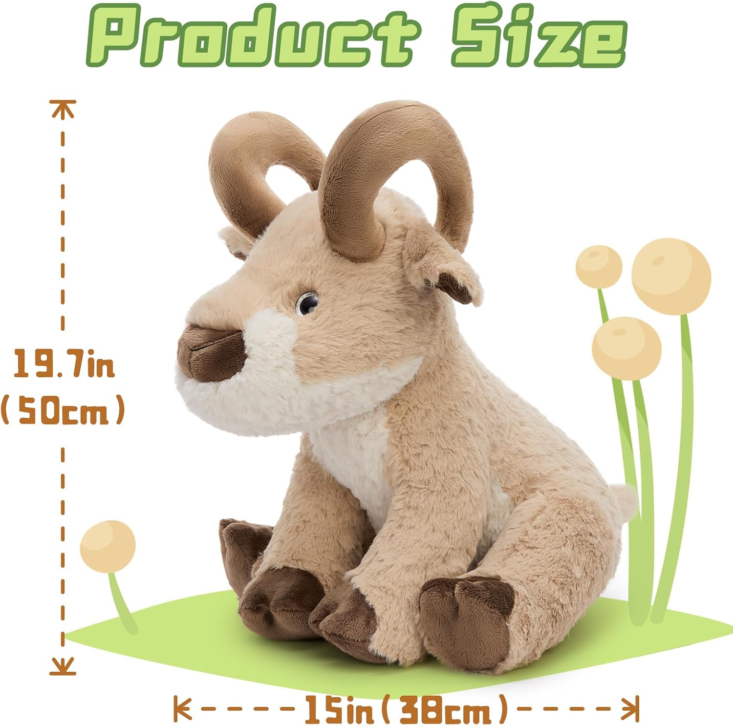 Tezituor Bighorn Sheep Stuffed Animals, 20inches Large Stuffed Goat Plush Body Pillow for Boys Girls, Cute Sheep Plushies Wildlife Animal for Christmas Birthday Decoration