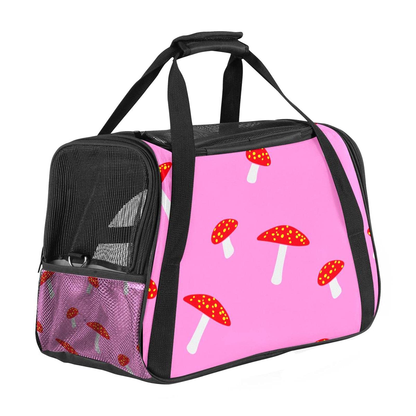 Sac de transport chat et chien homologué avion avec motif champignon rose