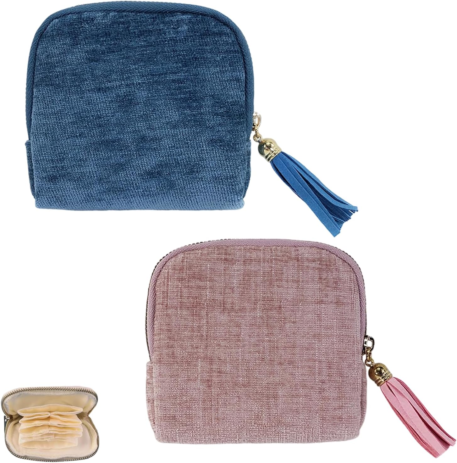 AOzT Jewelry Zippered Pocket Case Travel Jewelry Bag Portable Organizer, Mini Soft Foldable Pouch with Multiple Compartments for Earrings Necklaces Rings, Tangle-Free Storage