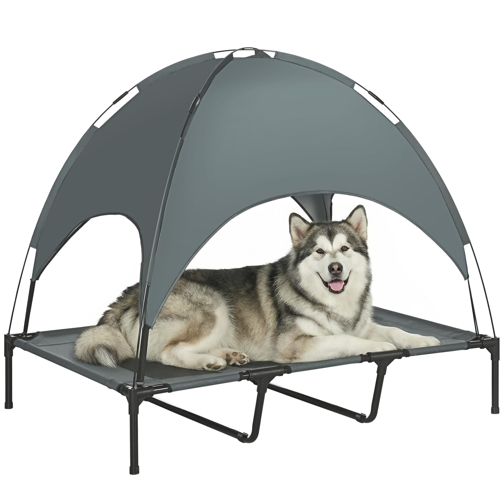 PawHut hondenbed met luifel, verhoogd, ademend taft-stof, afmetingen 100 x 80 x 90 cm, grijs
