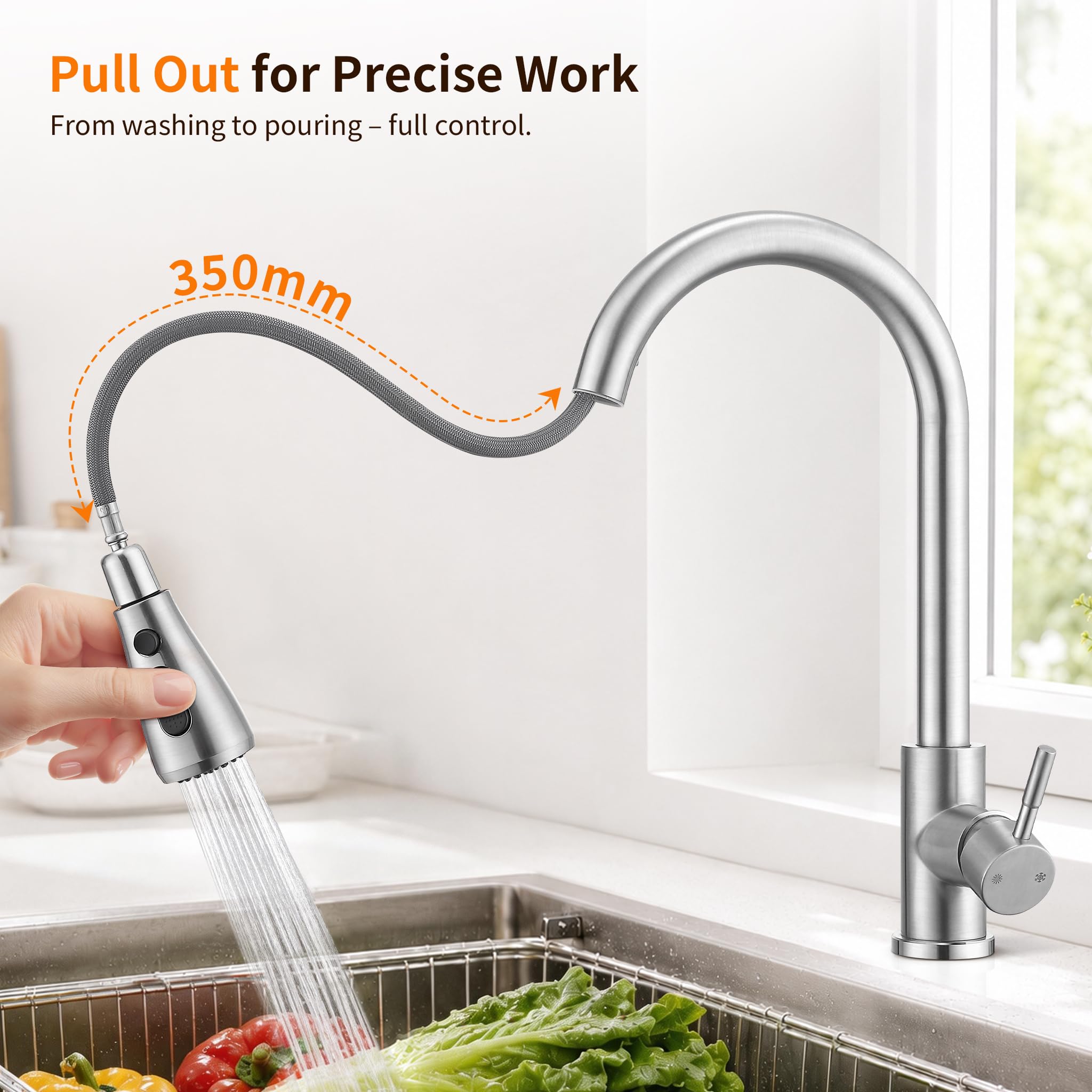 HOMELODY Wasserhahn Küche Edelstahl mit Ausziehbrause