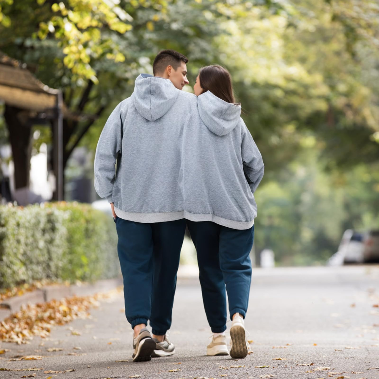 SUPVOX Felpa Cappuccio Oversize Doppia per Coppie in Poliestere Grigio Unisex, Felpa Cappuccio Congiunta Comoda e Traspirante per Appuntamenti, Feste e Relax in Casa