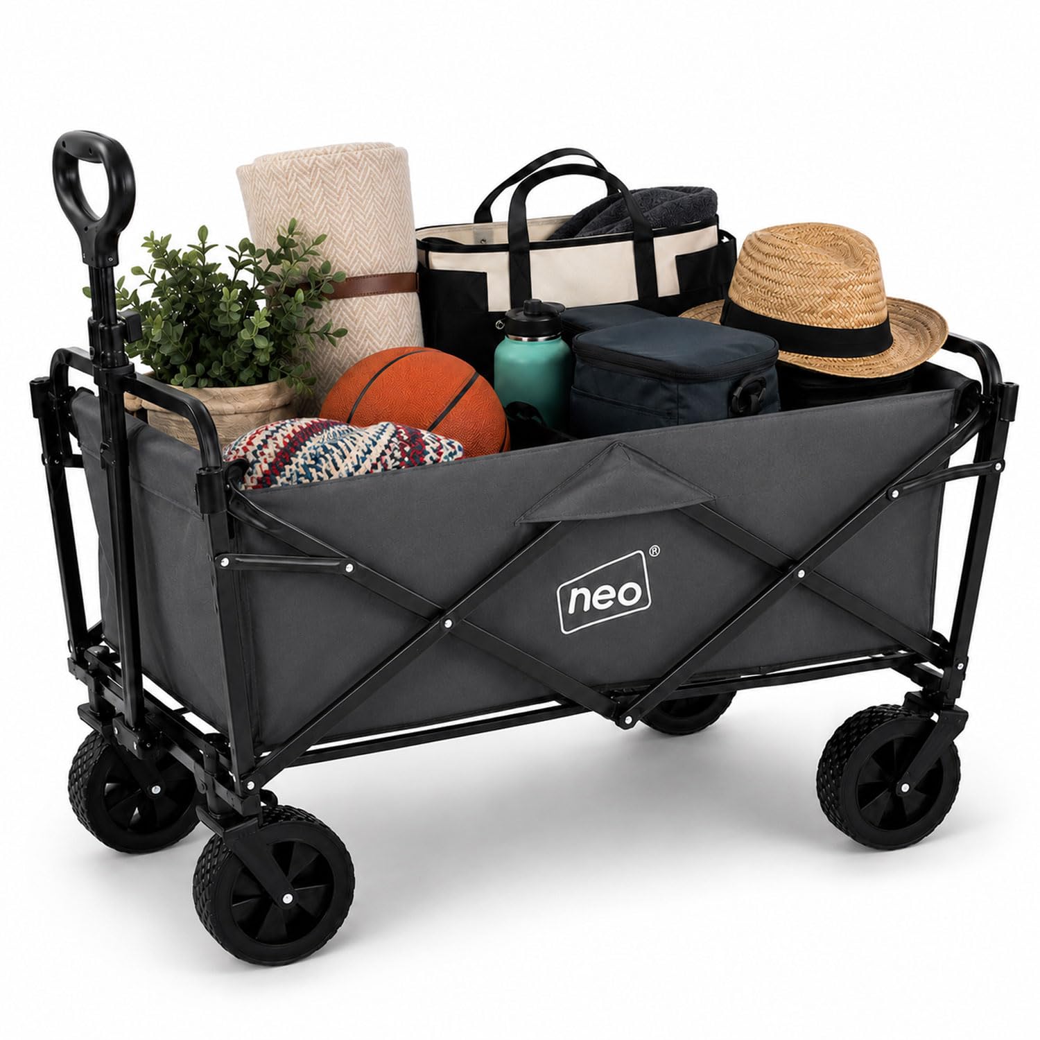 Neo Folding Wagon Canopy Heavy Duty Collapsible Garden Cart 140L 120kg (Grey)
