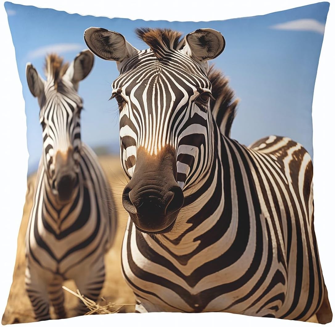 Homewish 3D Zebra Throw Pillow Cover Black White Zebra Skin Stripes Cushion Cover for Kids Teens Adults Natural Animal African Wildlife Decor Pillow Case for Car Office Chairs 24x24 Inch