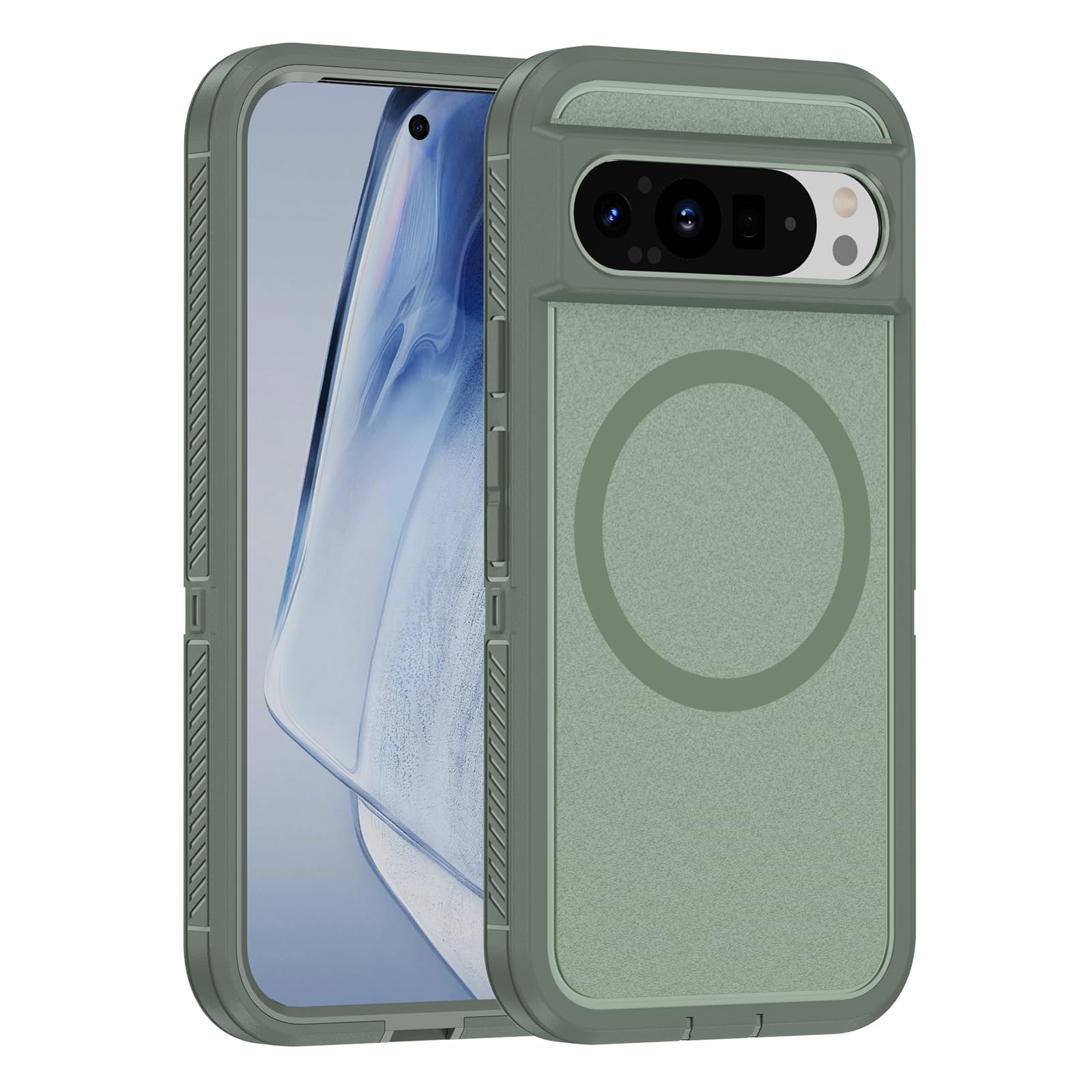 LFGKMZ Magnetic Case for Google Pixel 9/9 Pro,Fit for MagSafe Accessories,PC Matte Back Cover for Google Pixel 9/9 Pro - Grey Green&Green