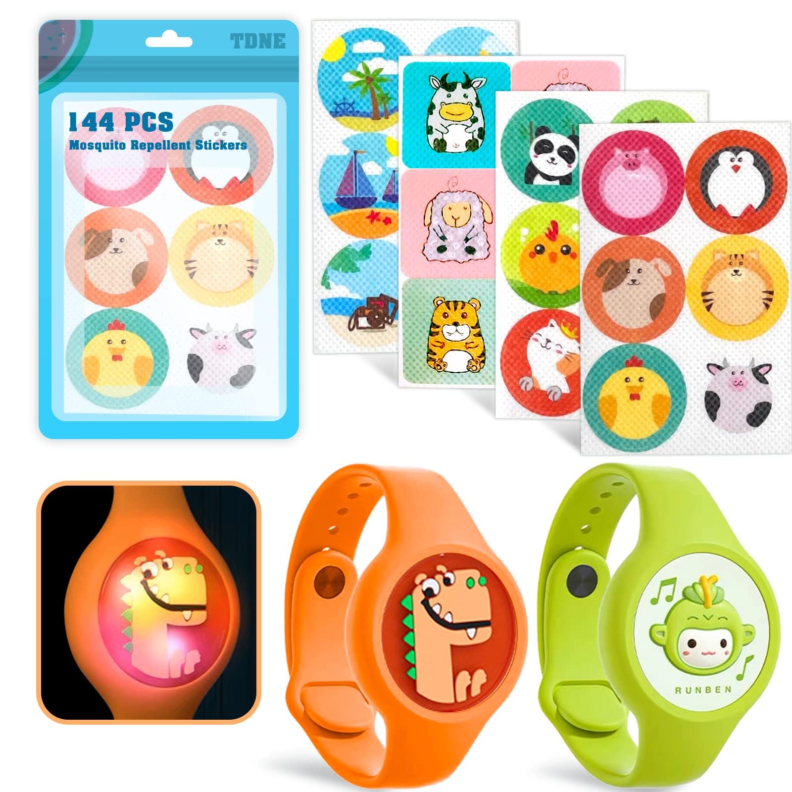 TDNE 150 Pack Mosquito Repellent Patches with 2 Pack Bracelets, 100% Natural Mosquito Sticker for Kid Adults, Bug Repellent Stickers Suitable for Indoor Outdoor Hiking Camping