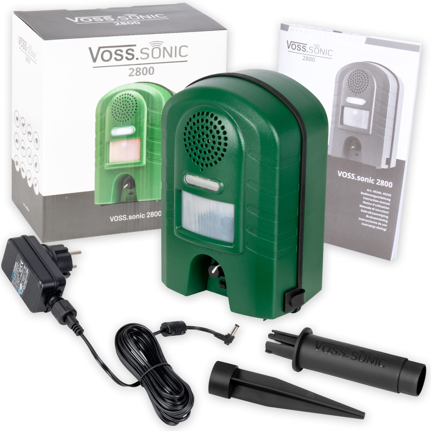 VOSS.sonic Repelente ahuyentador de Animales 2800, espanta Gatos, Perros, martas con ultrasonido con Luz Intermitente