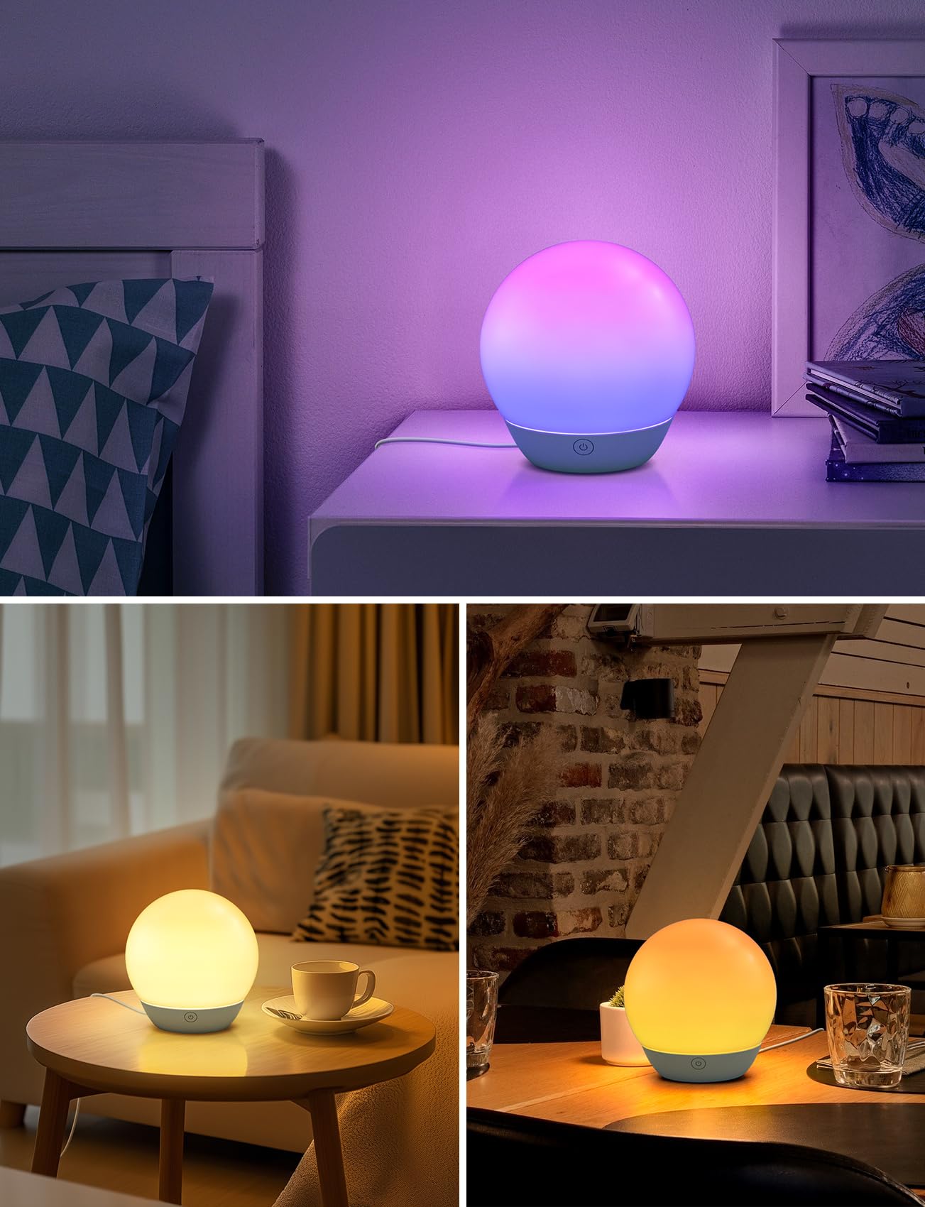 Aigostar Lampada da Comodino Smart, Controllo dei Colori a strati Bluetooth Lampada Tavolo Compatibile con Alexa, Dimmerabile RGB CCT, per camera da letto soggiorno, 2pcs