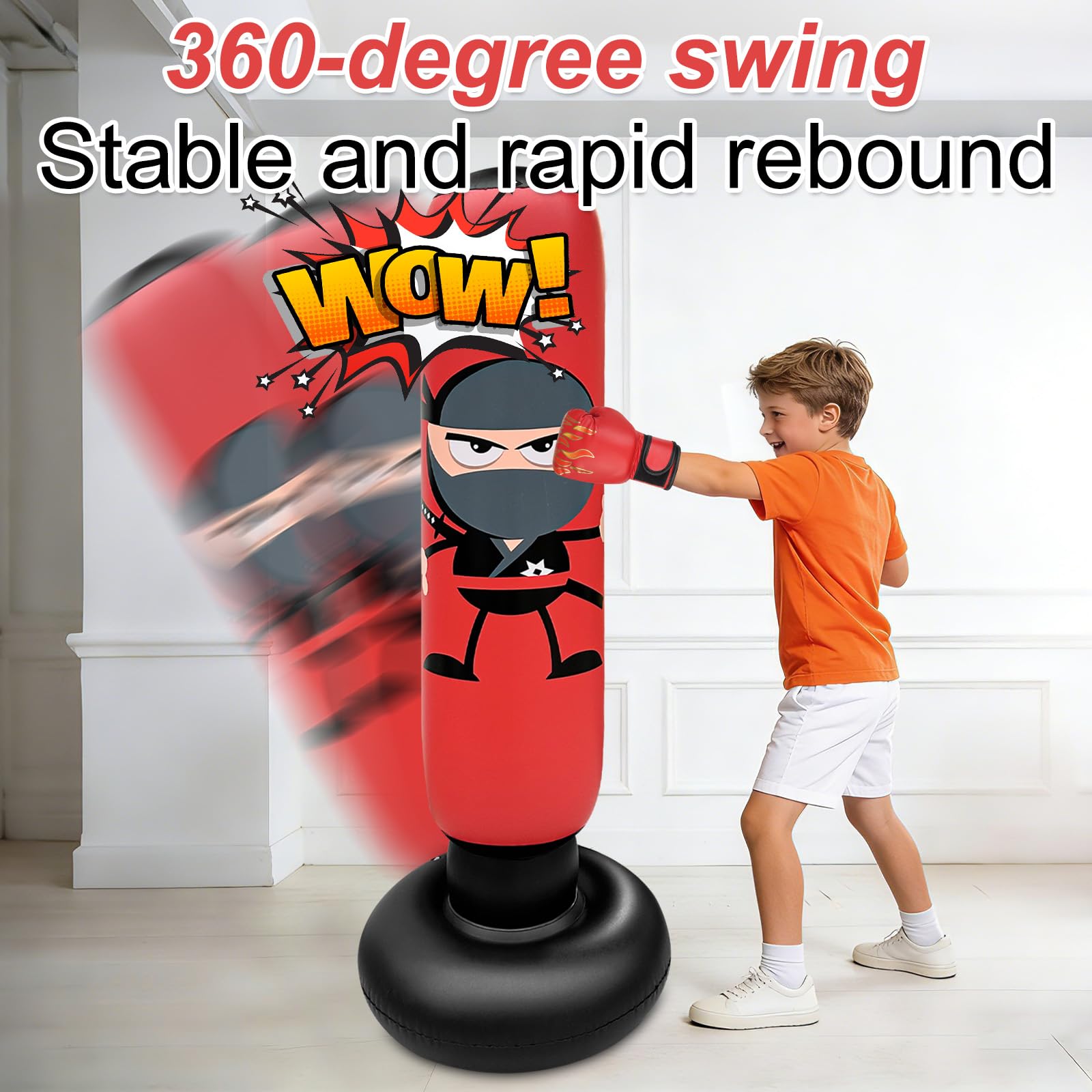 Homshsjhkis Saco de Boxeo de Pie, Saco Boxeo Niños, Punching Ball, Bolsa Independiente con Bomba Aire Guantes Boxeo, Bolsa Inflable Estable para Karate, Kickboxing, MMA, Regalo Ideal para Niños Niñas — view 7