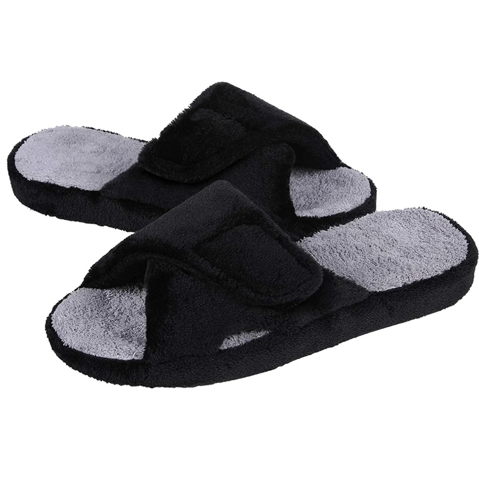 Ciabatte Uomo Zapatillas de interior difusas for mujer, zapatillas ajustables de tela de rizo con soporte for el arco, zapatos de casa con punta abierta for las cuatro estaciones(Black,42(10 inch))